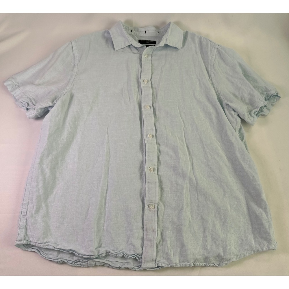 Banana Republic Mens XL Linen Slim Fit Blue Short Sleeve Casual Shirt